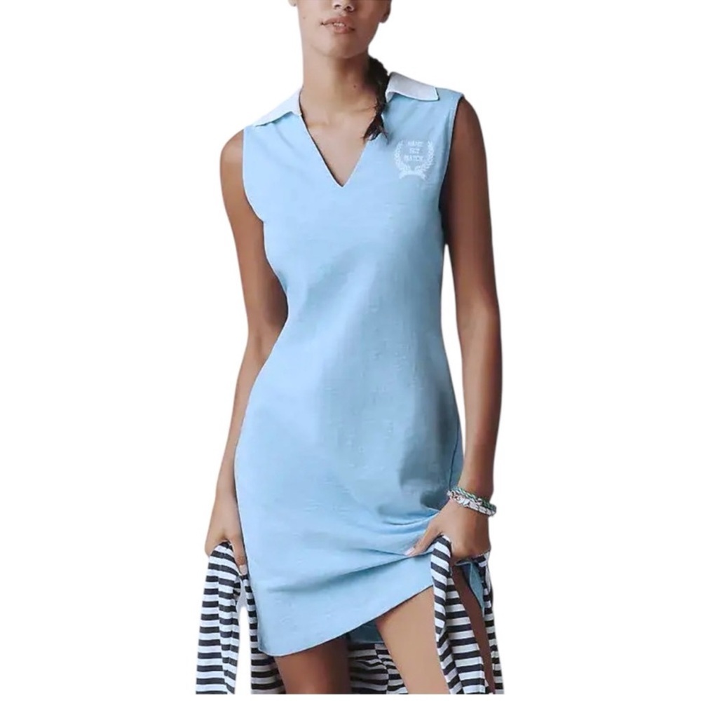 SOLD SUNDRY Light Blue Sleeveless Polo Dress with White Collar
